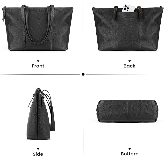 befen Genuine Leather Tote Bag for Women Large Work Tote Purse with Zipper Leather Shoulder Handbags with Adjustable Strap