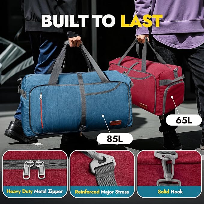 Canway 65L Travel Duffel Bag, Foldable Weekender Bag with Shoes Compartment for Men Women Water-proof & Tear Resistant