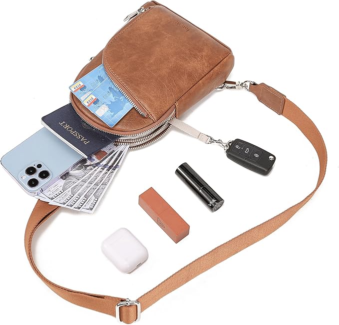 INICAT RFID Blocking Sling Bag Leather Crossbody Bags for Women Fanny Pack Cross Body for Woman Chest Bag for Travel 1.9L