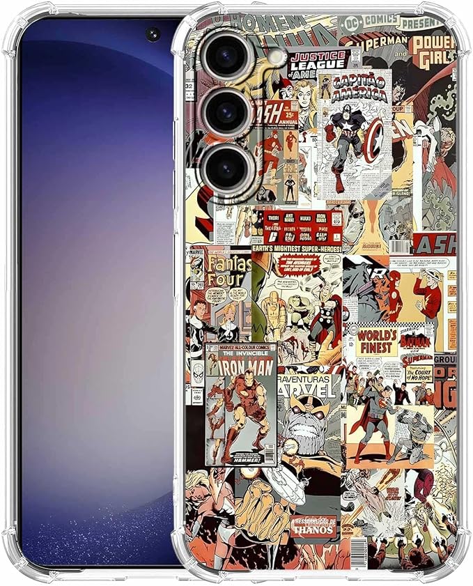 Case for Samsung Galaxy S23+ with Superhero Design,Cartoon Comic Pop Culture Art Collage,Clear Soft TPU Bumper Phone Cover,6.6"(Hero,S23P)
