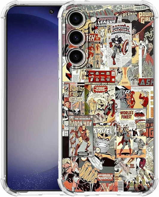 Case for Samsung Galaxy S23+ with Superhero Design,Cartoon Comic Pop Culture Art Collage,Clear Soft TPU Bumper Phone Cover,6.6"(Hero,S23P)