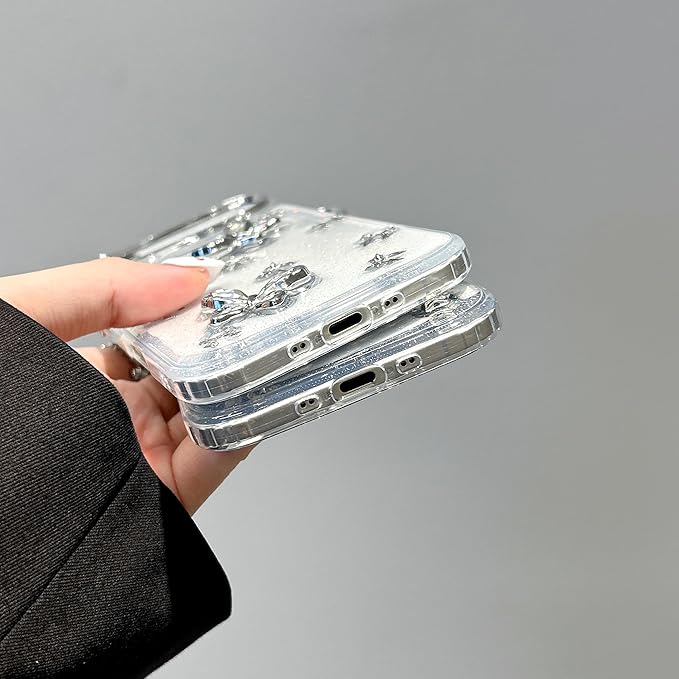 EYZUTAK Case for iPhone Air, Bling Glitter 3D Butterflies Bowknot Phone Case Cute Crystal Clear Bow Aesthetic Cover Slim Soft Durable TPU Transparent Protective Cover for Women Girls - Butterfly