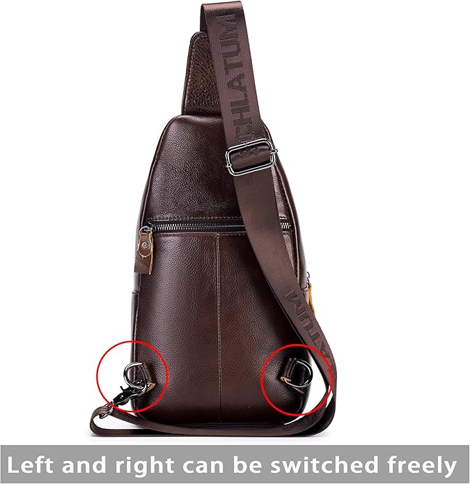 LUKZIJAES Genuine Leather Sling Bag for Men