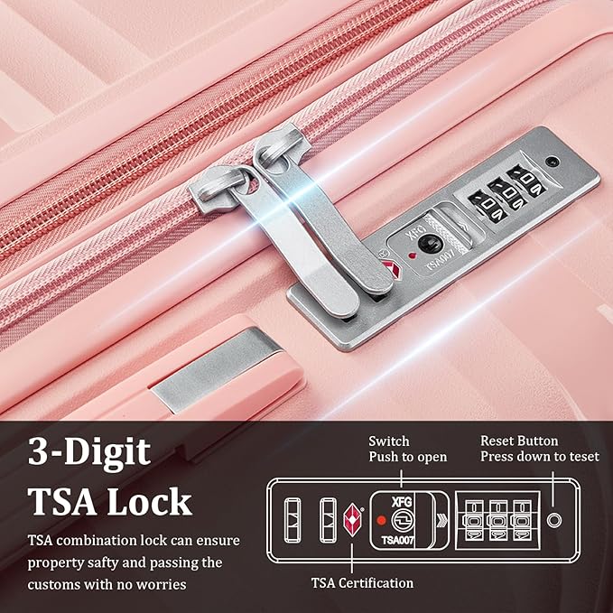 4-Piece Expandable Hardshell Luggage Set with TSA Lock (14/20/24/28) - Lightweight PP Suitcases, 360° Silent Spinner Wheels and Durable 100LB Handle for Air Travel (Pink)