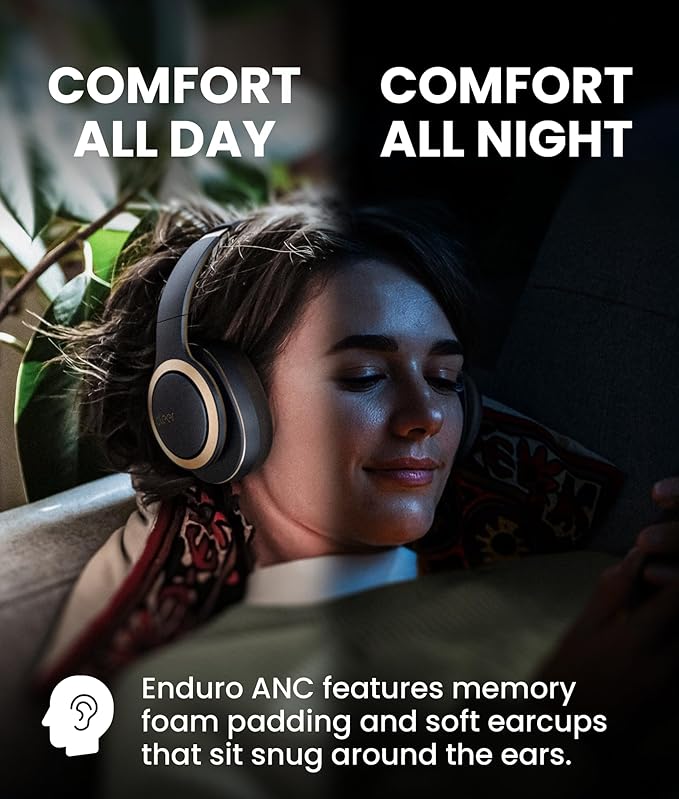 Cleer Enduro ANC Noise Cancelling Over the Ear Bluetooth Headphones with Mic, 60 Hrs Playtime, Noise Canceling, Ambient EQ Modes, Hi-Res Audio, Deep Bass, Multi-Point Connect, Bluetooth 5.0, Dark Navy