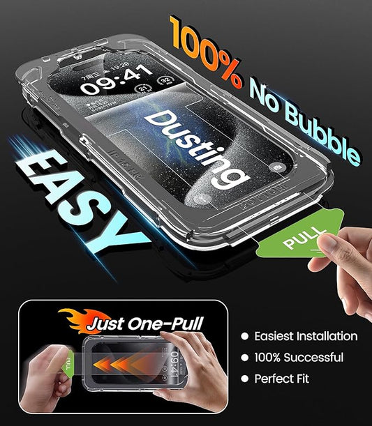 iGluz 4 Pack for iPhone 15 Pro Screen Protector with 2-Pack Camera Lens Protector[99.99%HD Clear][9H Tempered Glass][Bubble Free][Easy Installation][Smooth Touch][Anti-fingerprint],4+2 Dual Protection