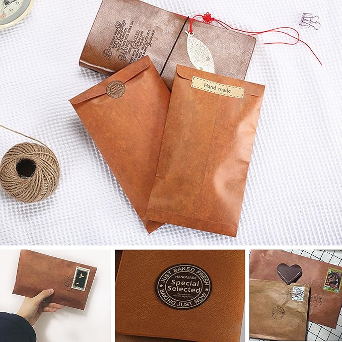Vintage Stationary Paper + Kraft Envelopes Set with Seal Stickers (64pcs 4 Patterns 8.3 x 5.7 Writing Stationery Papers, 20pcs 2 Colors 7.9 x 4.7 Letter Envelope, 36pcs 2 Styles Rustic Seals)