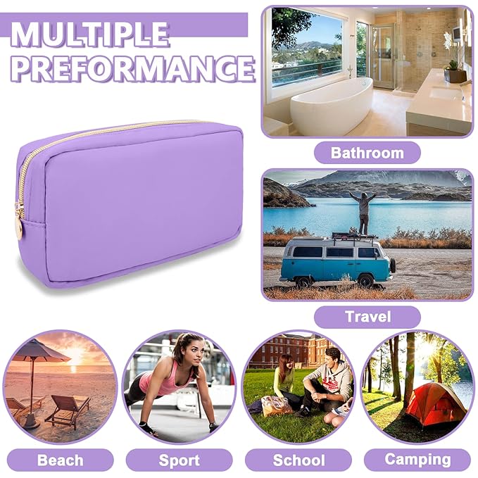 Small Makeup Bag Pouch for Purse, Nylon Travel Toiletry Storage Bag Cute Preppy Cosmetic Bag for Women Girls, Waterproof Makeup Organizer Bag Pouch Skincare Bag Purse with Zipper (Small-Grape)