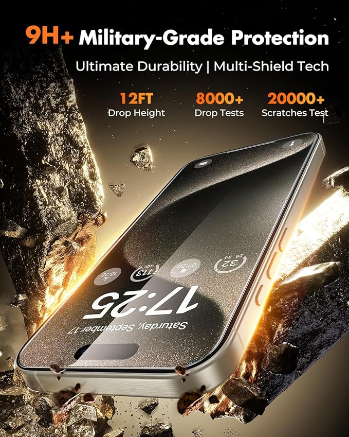 UNBREAKcable 2+2 Pack for iPhone 15 Pro Max Screen Protector & Lens Protector 【Military-Grade】【Easy Install】【Efficient Night Shot】9H+ Shatterproof Tempered Glass Film,Bubble-Free&Anti-Fingerprint ,Case Friendly-6.7 inch