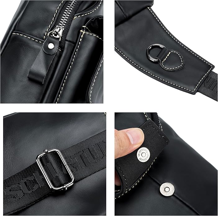 LUKZIJAES Genuine Leather Sling Bag for Men