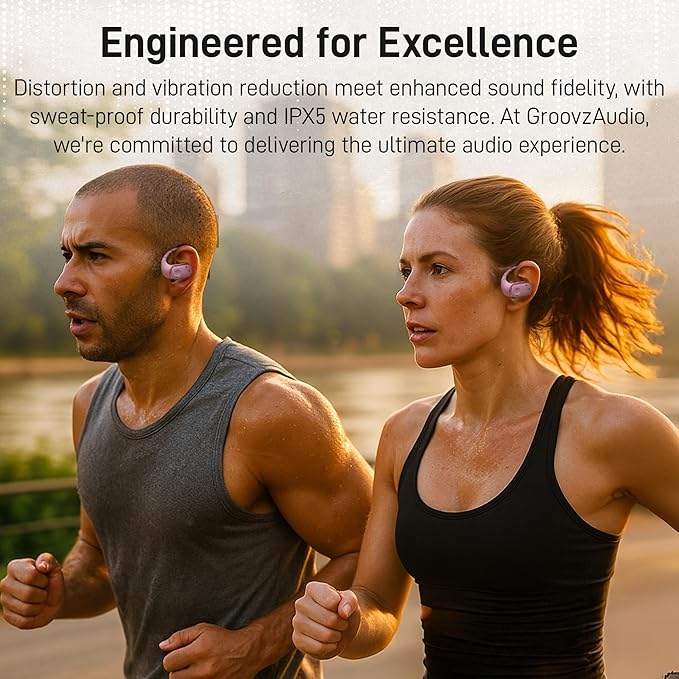 Groovz Open-Ear True Wireless Headphones with Smart Battery Display - Designed and Engineered in The USA - IPX5-Rated Bluetooth Open Ear Earbuds Compatible with Apple & Android - Floral