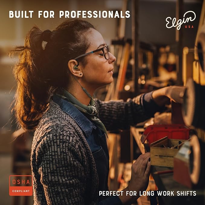Elgin Rumble Bluetooth Earplug Earbuds, 27 dB Noise Reduction Wireless Headphones with Noise Cancelling Mic, 20 Hour Battery Life, IP67 Waterproof, OSHA Compliant Hearing Protection for Work
