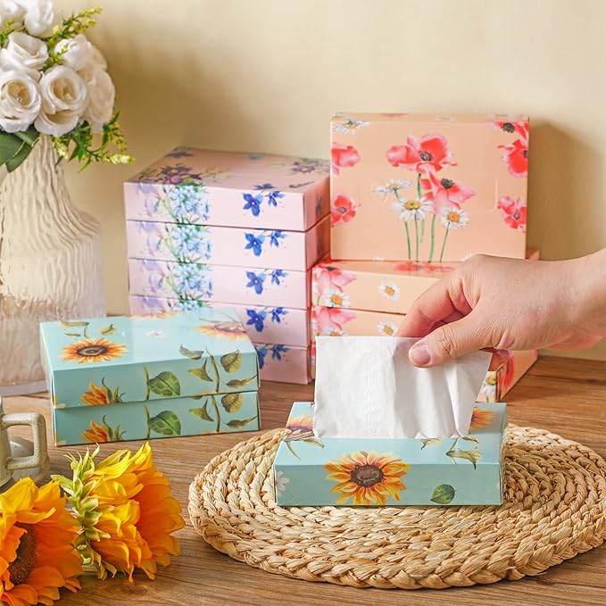 24 Packs Small Boxes of Tissues Flower Car Facial Tissue Boxes Disposable Tissue Packs Cube Facial Tissues 2 Ply 960 Sheets for Holiday Party Bathroom Office Floral Home Decor(Flower)