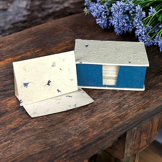 Kathmandu Valley Co. Nepali Cherish Greeting Card & Envelope Deluxe Box Set with Handmade Lokta Paper from Nepal, 25 Cards (Cornflower)