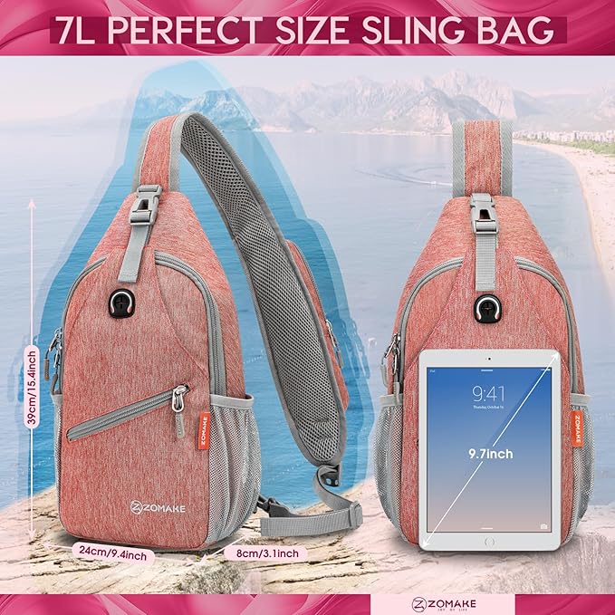 ZOMAKE Sling Bag,Small Crossbody Sling Backpack,Water Resistant Shoulder Daypack for Travel,Anti Thief Chest Bag for Hiking(Orange)