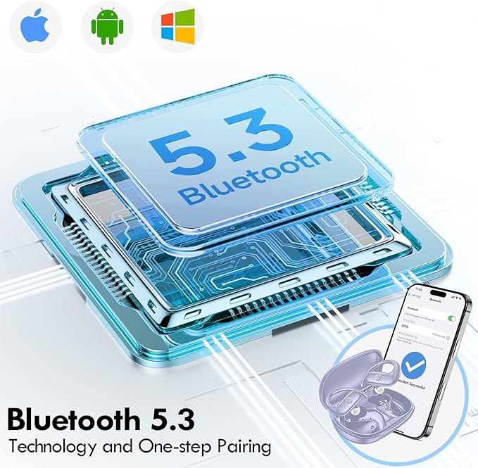 kurdene Wireless Earbuds Bluetooth Headphones Sport,Over Ear Buds with Deep Bass Sound,60Hrs Playtime Earphones Redesigned Comfort Fit with Earhooks for Running,Meeting,Workout-Purple