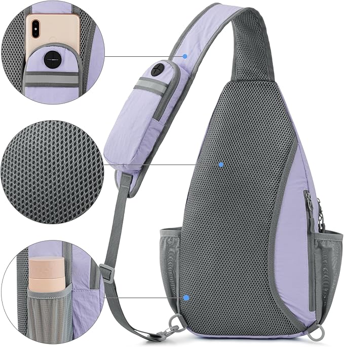 G4Free Sling Bag RFID Blocking Sling Backpack Crossbody Chest Bag Daypack for Hiking Travel (Taro Purple)