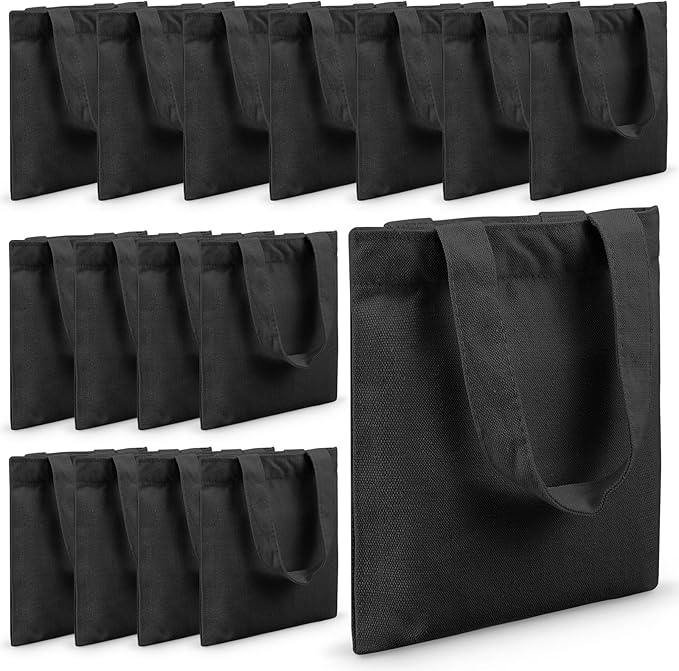 Amylove 24 Pcs Mini Tote Bag Sublimation Blank Canvas Tote Bags Reusable Grocery Luggage DIY Sack Goody for Party Even (10 x 10 Inch,Black)