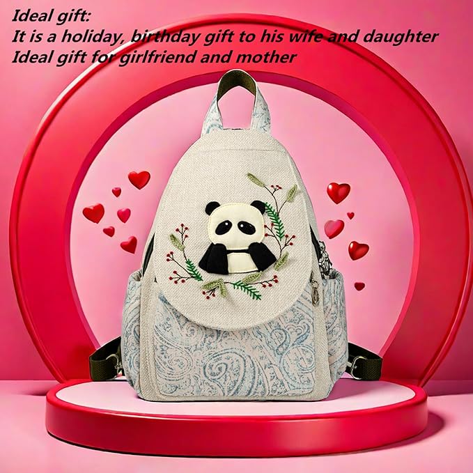 HUANGGUOSHU Women's Boho Knit Mini Backpack - Handmade Multi-Pocket Purse, Secure Zipper, Gift for Her - Bunny Design