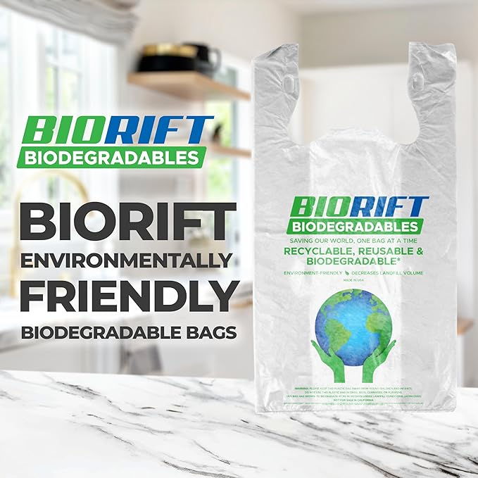 Biodegradable Thank You Bags | 500 Count - Bulk | Extra Thick, Strong, Recyclable, & Reusable | 100% Biodegradable Shopping Bags, Grocery/Restaurant/Supermarket | 12” x 6.5” x 22” |