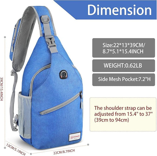 ZOMAKE Sling Bag,Small Crossbody Sling Backpack,Water Resistant Shoulder Daypack for Travel,Anti Thief Chest Bag for Hiking(Blue)