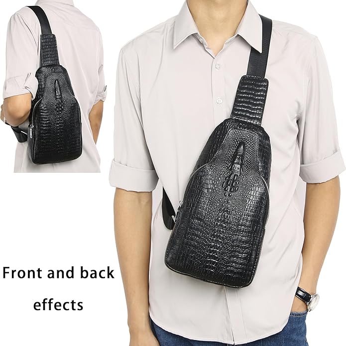 LUKZIJAES Genuine Leather Sling Bag for Men