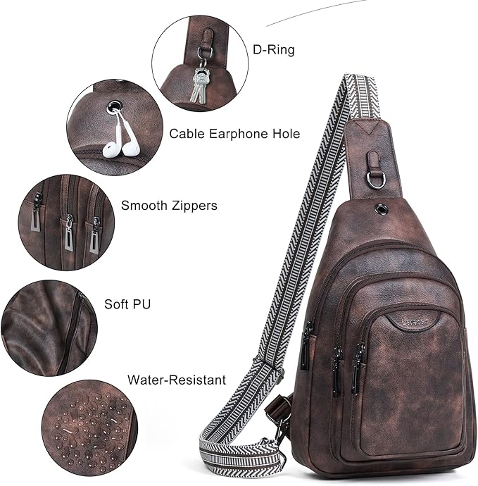 Crossbody Sling Bag for Women Men Anti Theft Cross Body Fanny Pack Belt Bag Purse Gifts for Women Faux Leather, Coffee