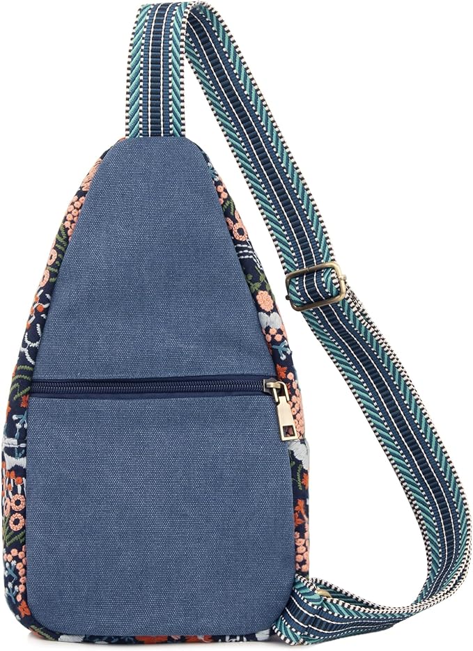 SILKAREA Vintage Embroidered Floral Ethnic Backpack for Women Handbag Shoulder Bag Mini Travel Purse (Flower Sea Blue)