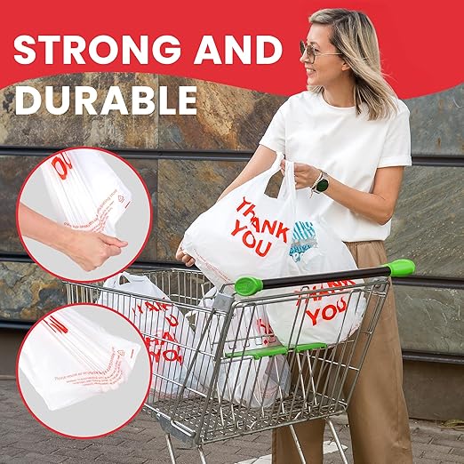 Grocery Plastic Bags White (11"x6"x21") Store Bags 300 Count