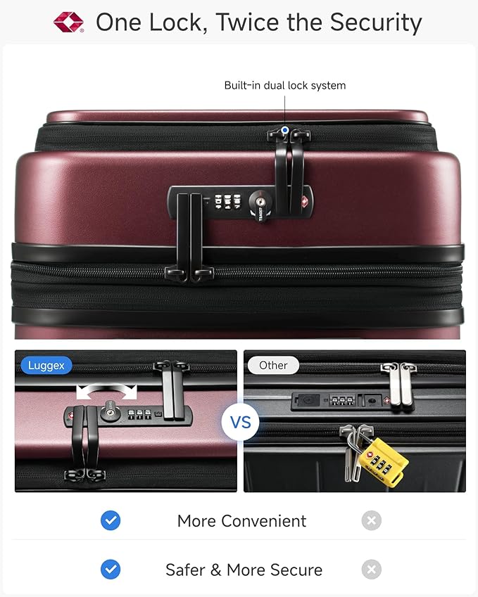 LUGGEX Carry On Luggage 22x14x9 Airline Approved, Expandable Polycarbonate Suitcase with Front Pocket (Cherry, 20 Inch, 38L)