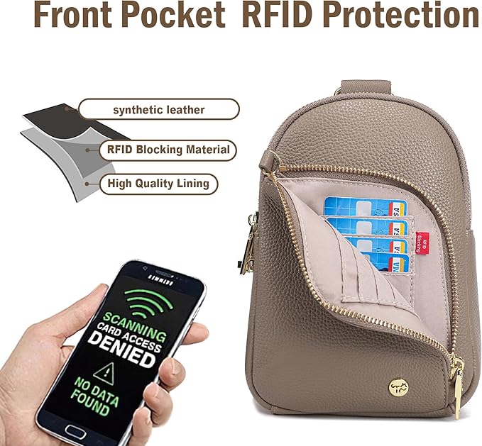 INICAT RFID Blocking Sling Bag Leather Crossbody Bags for Women Fanny Pack Cross Body for Woman Chest Bag for Travel 1.9L