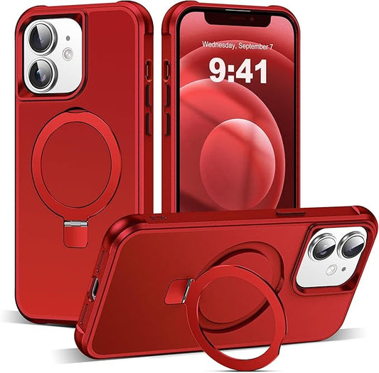 Compatible with iPhone 12 Case & iPhone 12 Pro Case 6.1" with Invisible Magnetic O-Ring Stand [Compatible with Mag-Safe][Great Grip Feeling], Red