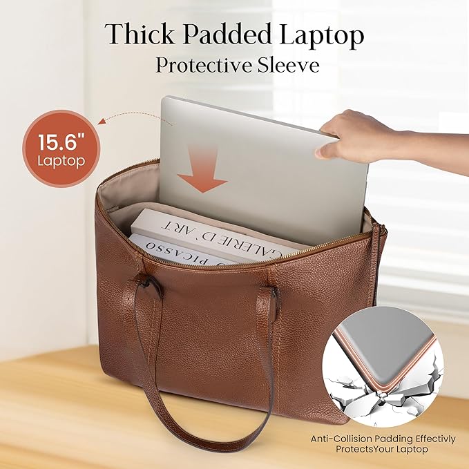 befen Genuine Leather Tote Bag for Women Large Work Tote Purse with Zipper Leather Shoulder Handbags with Adjustable Strap