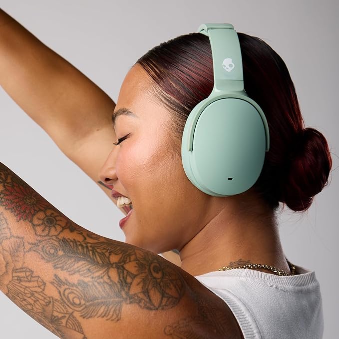 Skullcandy Hesh ANC Over-Ear Noise Cancelling Wireless Headphones with Charging Cable, 22 Hr Battery, Microphone, Works with iPhone Android and Bluetooth Devices - Preppy Sage
