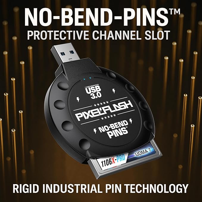 PixelFlash CF Card Reader (Black) - Compact Flash Memory Card Adapter with USB 3.0, 5GB/s File Transfer, No-Bend Pins, Supports UDMA-7, Anti-Slip & Anti-Scratch, Compatible with Most Brands & OS