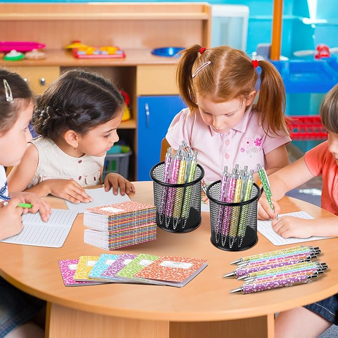 48 Pack Bulk Mini Composition Notebook with Rainbow Colors Ballpoint Pens Sets, 3.1x4.9 inch Hard Cover,16 Sheets Per Comp Book Marble Composition Notebook for School College & Office Supplies