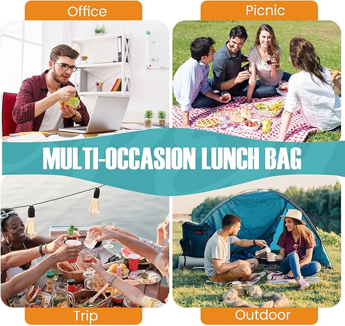 Lunch Bag for Men/Women, Reusable Lunchbox for Adult, Small Insulated Lunch box, Lunch Tote Bag for Office, Work, Picnic - Black