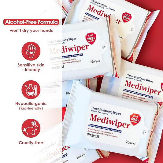 MEDIWIPER 80ct Alcohol-Free Hand Sanitizing Wipes Unscnted Wet Wipe, Hand Sanitizer (320 Wipes (80 * 4))