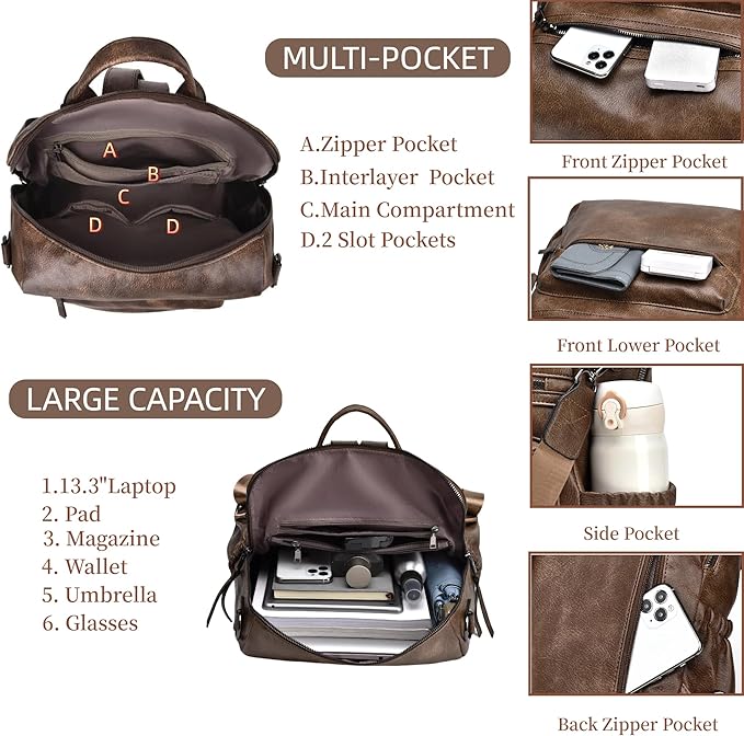 Dora & Liz Womens Backpack Purse Leather Fashion Travel Backpack Purse for Women Designer Ladies Shoulder Bags with Wristlet