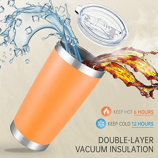 20 oz Tumbler Stainless Steel Tumblers with Lid Double Wall Vacuum Insulated Coffee Mug 20oz Powder Coated Cup for Hot and Cold Drinks, Orange, 1 pack