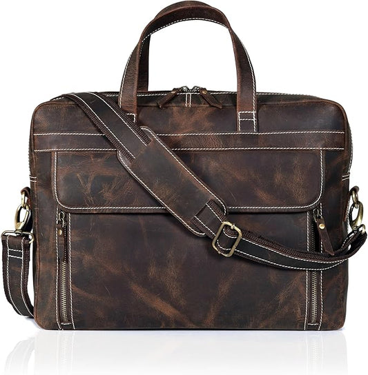 HLC 18 Inch Full Grain Leather Briefcase messenger shoulder bags for men and women