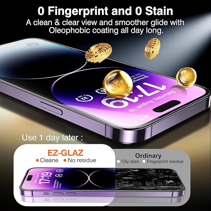 EZ-GLAZ-4+2 Pack for iPhone 14 Pro Privacy Screen Protector[6.1 inches] With Camera Lens Protector, [Drop Protection] 9H Hardness Full Coverage Anti-Spy Tempered Glass Film, Easy to install