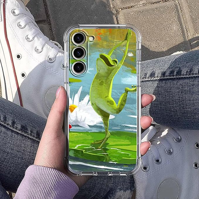 Case for Samsung Galaxy S23+ with Dancing Frog Design,Cute Hippie Animal Pattern,Clear Soft TPU Bumper Phone Cover,6.6"(Frog,S23P)