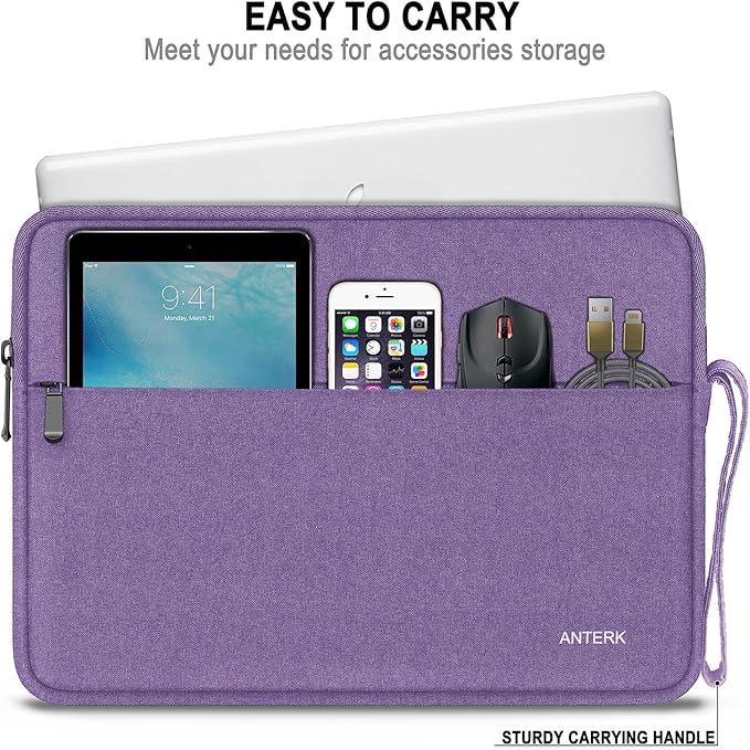 Laptop Sleeve 14 Inch, Water Resistant Traveling Computer Cover with Handle, Shockproof Protective Carrying Laptop Bag Compatible for 14 Inch MacBook Air/Pro, HP, Dell, Lenovo, Purple