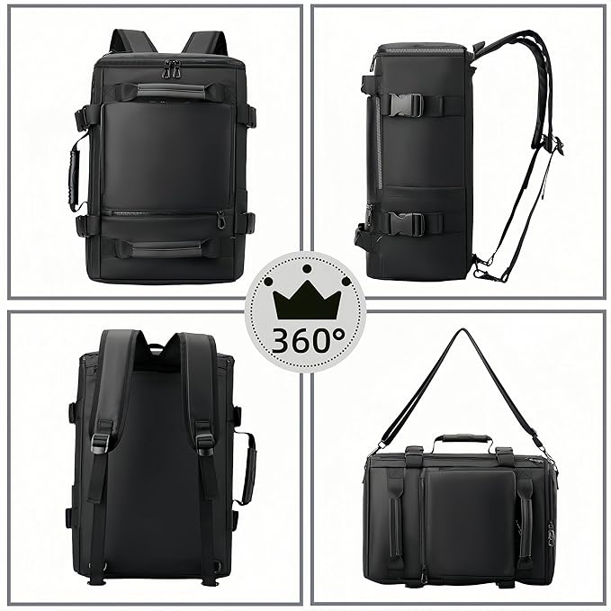 Carry On Backpack Travel Backpack for Men & Women, Durable Convertible Duffle Bag Fit for 16 Inch Laptop for Fitness, Travel (Black)