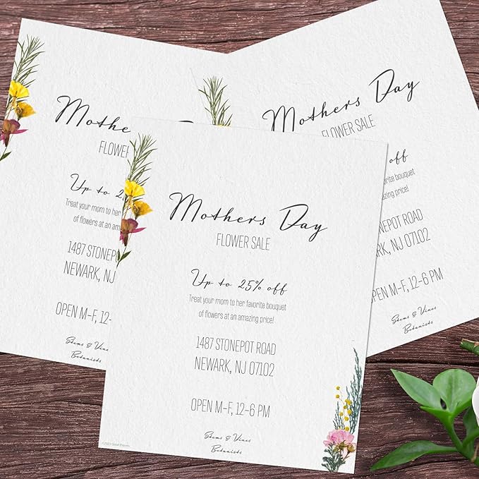 Pressed Flower Letterhead / 50 Sheets / 8.5" x 11" Trendy Event Baby Shower Bridal Shower Wedding Paper/All Occasion Floral Decorative Stationery