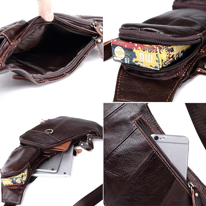 KPYWZER Vintage Leather Sling Bag Backpack for Men Crossbody Shoulder Chest DayPack Backpacks