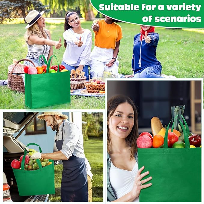 Windyun Reusable Grocery Bags Large Non Woven Shopping Bags with Handles Foldable Portable Tote Bulk, 16x6x12 Inch