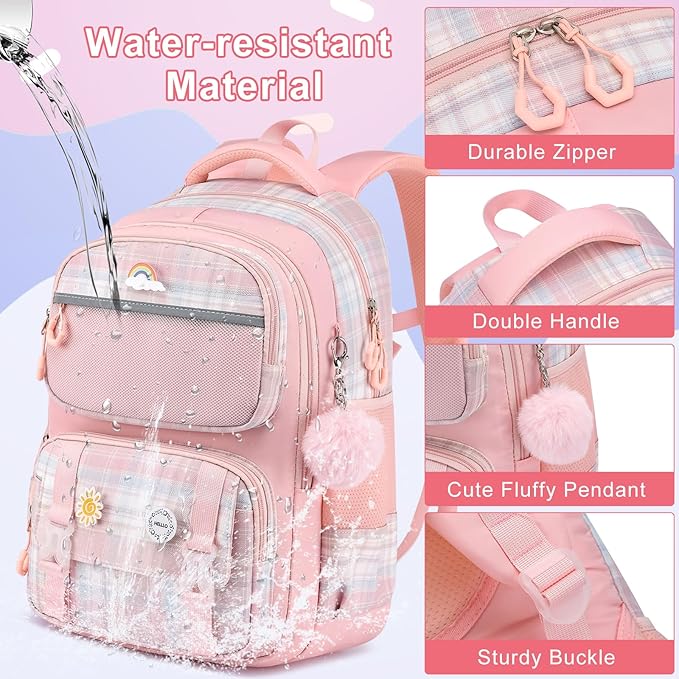 MOMUVO Girls Backpack with Lunch Box, Backpack and Lunch Box Set, Backpacks for Teen Girls Kindergarten Elementary Preschool Middle