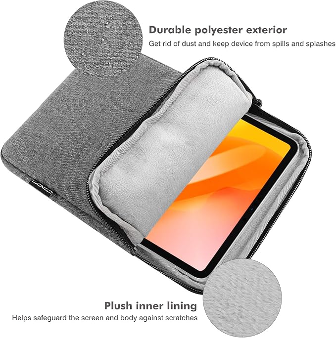 MoKo 12.9 Inch Tablet Sleeve Fits 13 Inch New iPad Pro M4 & Air M2 2024,iPad Pro 12.9 M2&M1,Galaxy Tab S8+/S9+ 12.4,Polyester Bag Fit with Apple Pencil or Smart Keyboard, Light Gray